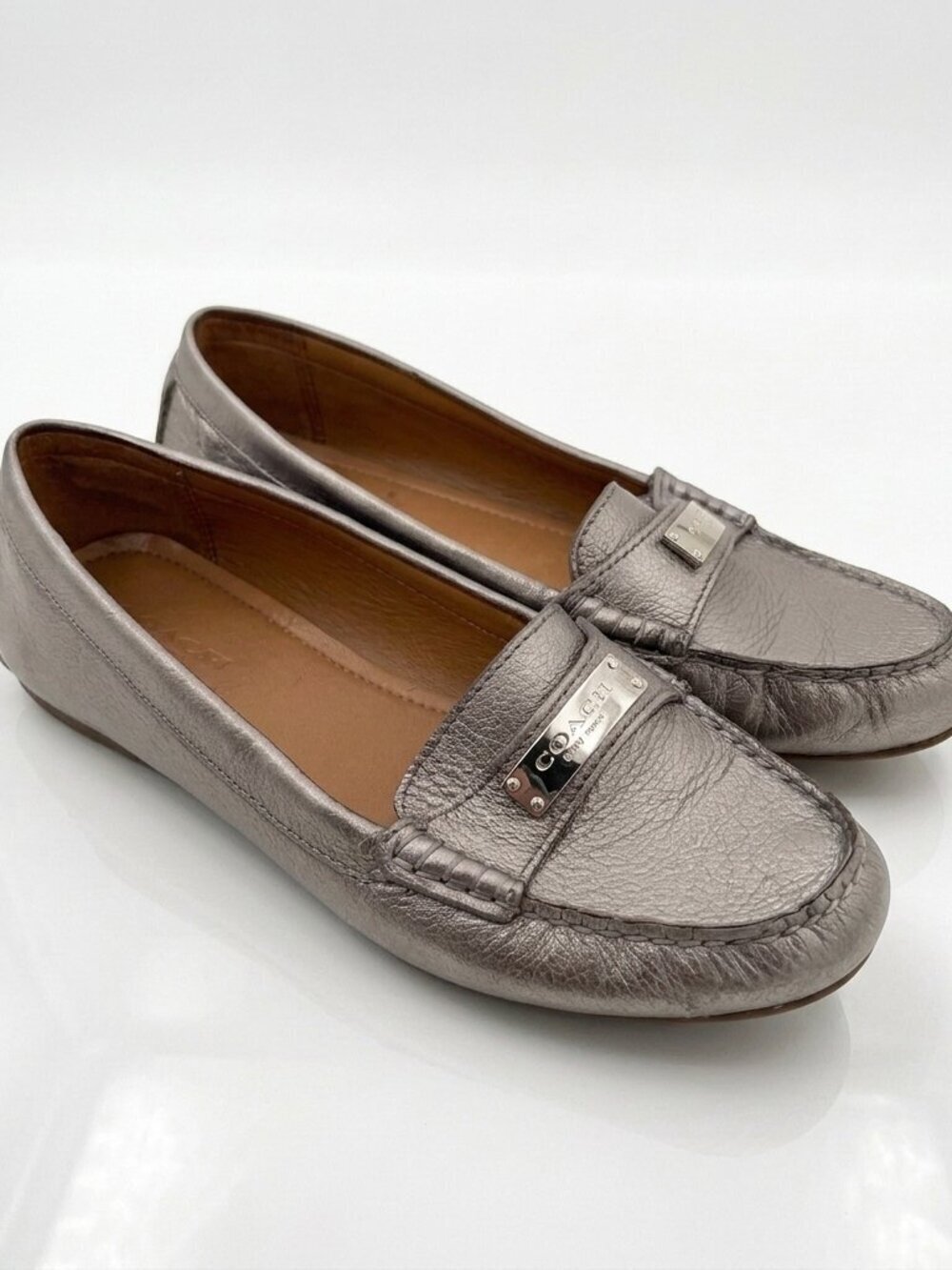 COACH Fredrica Leather Loafer Shoes Pewter 6.5